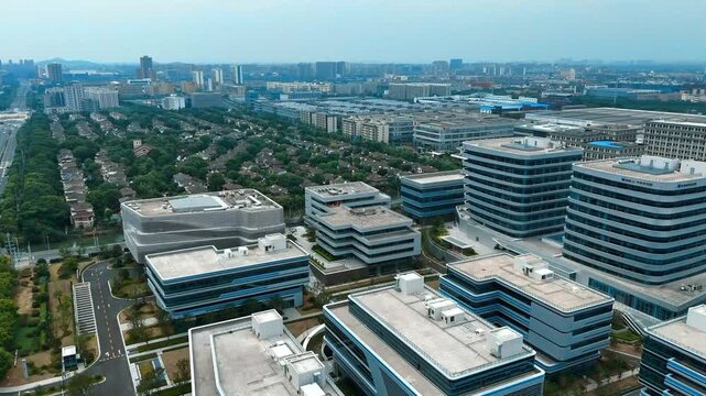 Forward Aerial View of Songjiang Business Park and Residential Villas
