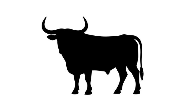 Solid black silhouette of a bull on a white background