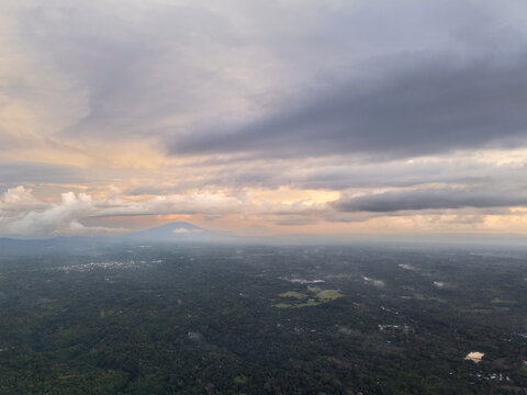 Sunset over green field Nicaragua landscape