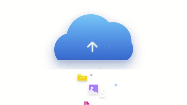 Cloud storage icon with upload arrow and colorful file symbols  