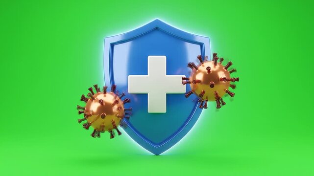 Medical Shield Blocking Virus, 3D Medical Animation, Green Screen Background
