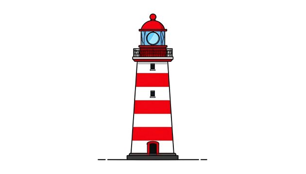 Red and white lighthouse icon illustration.
