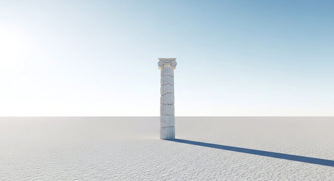 Lonely Ancient Greek Ionic Column in a Minimalist Desert Landscape