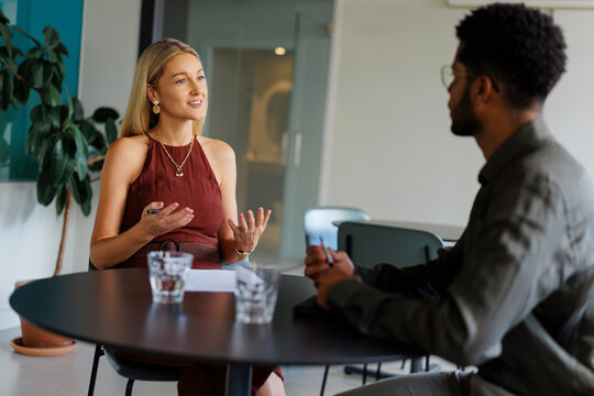 Professionals discussing business during a meeting