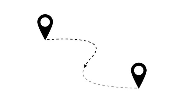 Location destination, path, and route icon showing map animation. Two red location pin icon animations no  Background. 4k motion videos