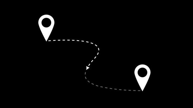 Location destination, path, and route icon showing map animation. Two red location pin icon animations no  Background. 4k motion videos