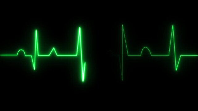 Neon heartbeat and monitor animation, red heart beat line animation on black background with flatline heart rate pulse