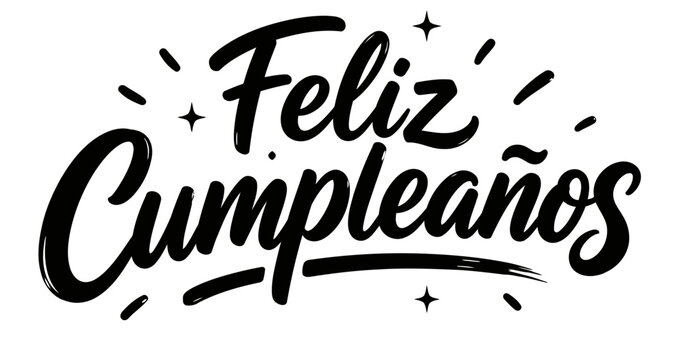 Feliz cumpleanos vector calligraphy typography design, elegant hand lettered greeting card, festive celebration banner, decorative party element.