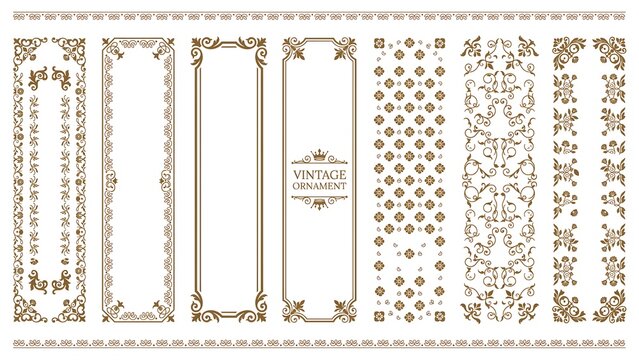 Luxury Vintage Ornamental Borders, Floral Decorative Frames, Pattern Strips and Elegant Vector Elements Collection