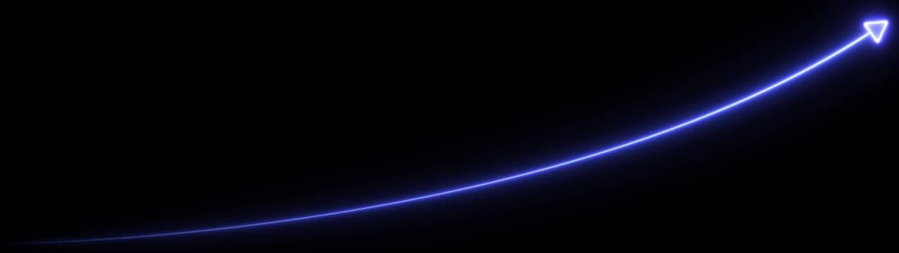 Neon business growth arrow animation. abstract business down to up arrow animation.  black background 4k.Zigzag up right arrow color.Increasing green arrow