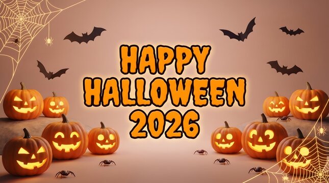 Festive happy halloween day special background featuring glowing jack o lanterns and flying bats for the year 2026 celebration