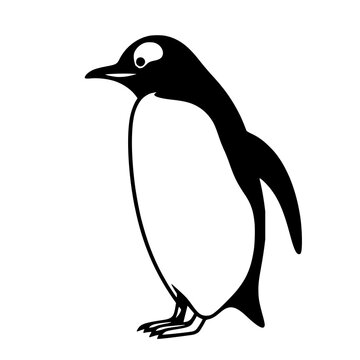 Penguin black line art set with isolated vector illustration featuring cartoon penguin, simple outline design, and clean white background