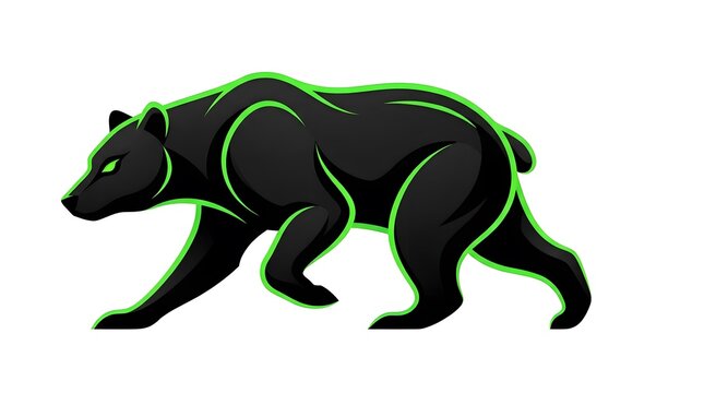 Stylized aggressive black bear logo design with glowing neon green outline