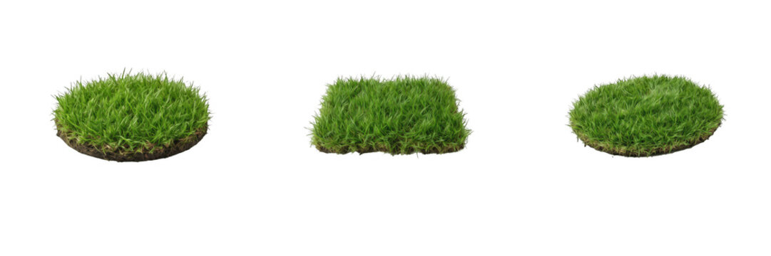 Green Grass Patches PNG Set, Isolated Lawn Turf Clipart Cutout, Fresh Meadow Grass Squares and Circles Overlay for Landscape Design, Realistic Turf Carpet Pack, Garden Ground Cover Plant Graphic Eleme
