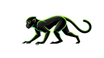 Fototapeta premium Stylized black and neon green monkey mascot logo illustration isolated on white background