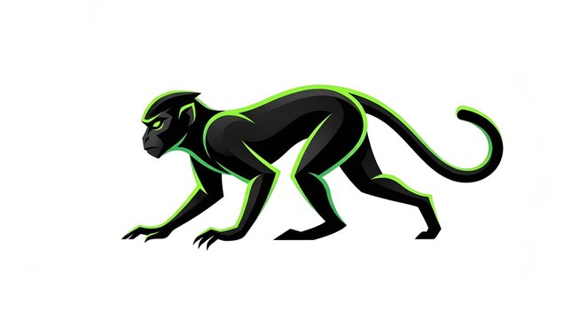 Stylized black and neon green monkey mascot logo illustration isolated on white background