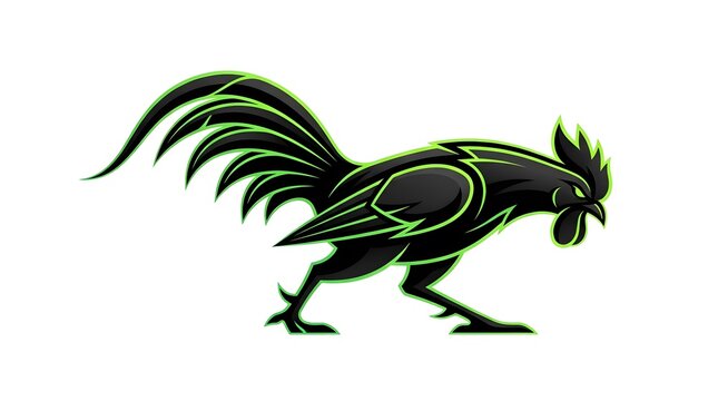 Aggressive rooster mascot logo design in black and neon green vector illustration