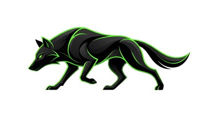 Fototapeta premium Stylized aggressive wolf mascot logo with neon green outlines on a white background