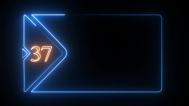 Number 37 inside a glowing blue neon rectangle frame on a dark black background