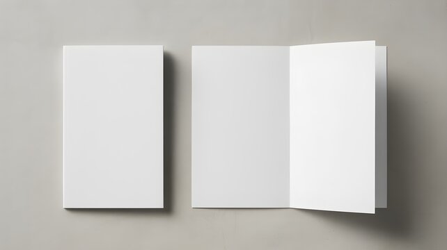 Blank closed and open brochure mockup on a light grey background