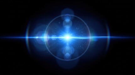 Obraz premium Quantum entanglement and particle physics concept. Glowing blue sphere with intersecting laser beams. Dark space background for scientific presentations.