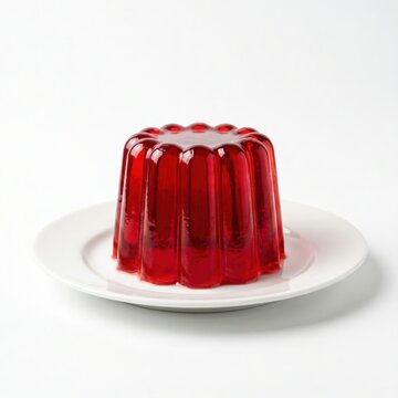 Red gelatin dessert mold on a white plate isolated on white background