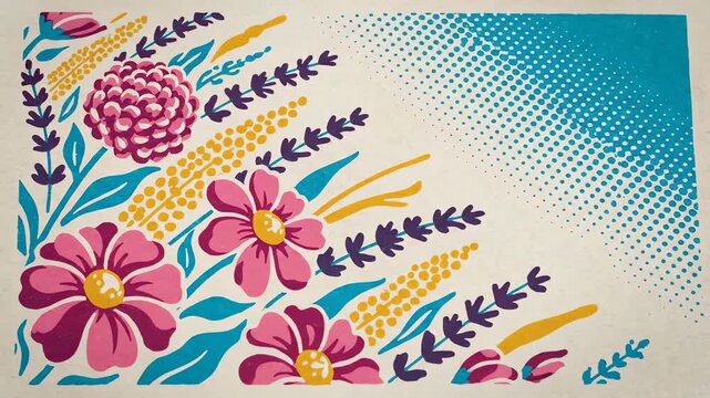 colorful floral illustration with dots pattern for background design