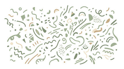 Naklejka premium Abstract Organic Shapes Pattern, Hand Drawn Doodles, Green and Beige