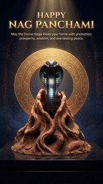 Happy nag panchami celebration greeting card with divine cobra with spiritual festival nag