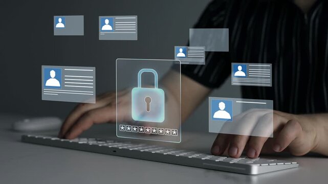 Secure document management with employee data protection, encrypted business files and confidential information.Modern corporate cybersecurity, compliance, authentication and digital workplace concept