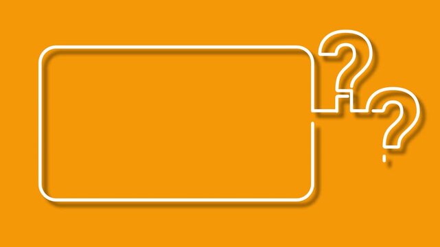 QUESTION MARK animated line art frame with three question marks on orange background. Minimalist layout template for quiz, FAQ, and video overlay.