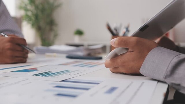 Tax deduction planning concept. Businessman calculating business balance prepare tax reduction.