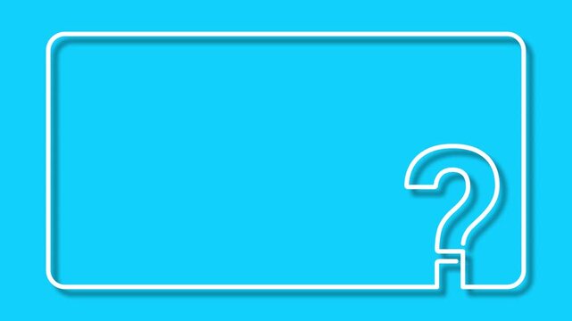 QUESTION MARK white continuous line frame drawing animation on cyan background. Minimalist question layout template for quiz, FAQ, and video overlay.