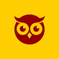 Fotobehang Uiltjes A stylized owl logo with a yellow background and red design  © Faizin