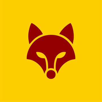 A stylized red fox head logo on a bright yellow background