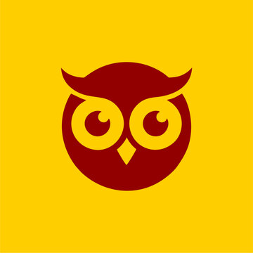 A stylized owl logo with a yellow background and red design