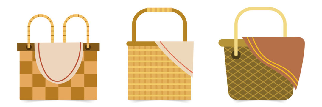 Three stylish handbags with unique designs on transparent background