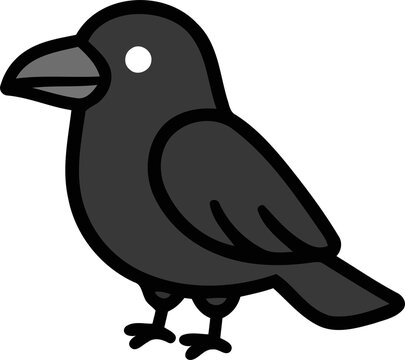 Cute black crow bird cartoon illustration isolated on transparent background