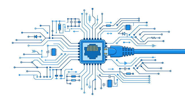 Computer Network Connection Circuit Board with Ethernet Cable