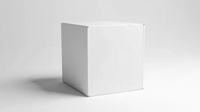 Blank white cube box on a white background, studio shot, product packaging concept, clean and minimalist design