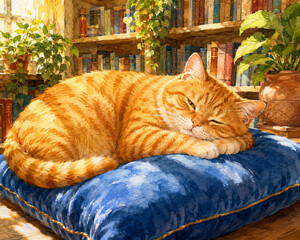 Sleepy Orange Cat Illustration