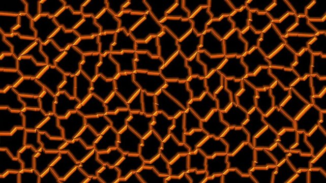 A vivid abstract composition of fractured orange light illuminating a dark expanse, evoking themes of intense heat, elemental power, and future technology