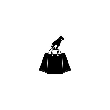 Minimalist Shopping Bags Icon with Hand Holding Handles | Retail, E-Commerce, Shopping & Consumer Purchase Silhouette Vector
