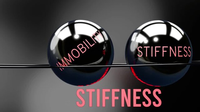 Pain, immobility and stiffness in repeating, endless vicious circle. Pain causes higher levels of immobility, which then triggers stiffness, which contributes to more pain. 