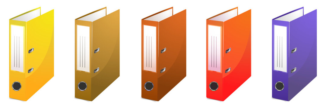 Colorful office ring binders for organization and storage on transparent background