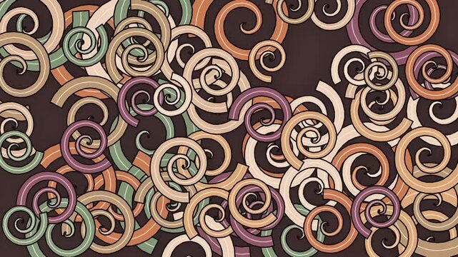 Abstract retro spiral pattern background with overlapping colorful swirly lines