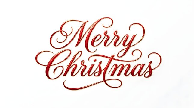 Elegant red cursive merry christmas calligraphy lettering isolated on a clean white background for holiday greeting card designs