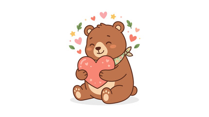 Fototapeta premium Cute Teddy Bear Hugging Heart, Isolated on Transparent Background