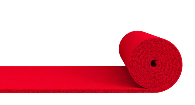 Red carpet rolling out on transparent background 3d