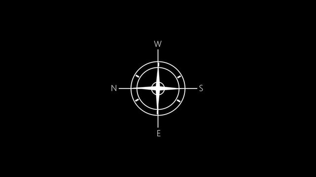 Compass icon animated. Compass line icon on the Alpha Channel. Directional compass icon Channel.4k video animation.